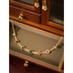 Colorful zircon necklace short clavicle chain