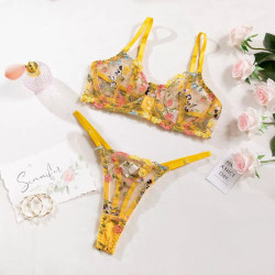 Sexy small flower single layer with underwire bra thong erotic underwear set