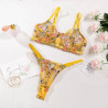 Sexy small flower single layer with underwire bra thong erotic underwear set