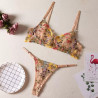 Sexy small flower single layer with underwire bra thong erotic underwear set