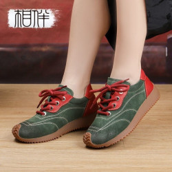 Accompanying casual sports shoes women's soft sole top layer cow frosted thick sole anti-slip wear-resistant lacing