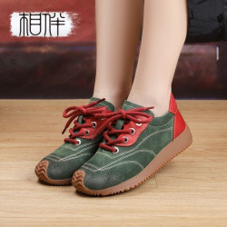 Accompanying casual sports shoes women's soft sole top layer cow frosted thick sole anti-slip wear-resistant lacing