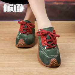 Accompanying casual sports shoes women's soft sole top layer cow frosted thick sole anti-slip wear-resistant lacing