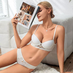 New sexy underwear gathered anti-sagging thick cup top bra set
