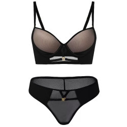 New sexy underwear gathered anti-sagging thick cup top bra set
