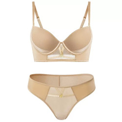 New sexy underwear gathered anti-sagging thick cup top bra set