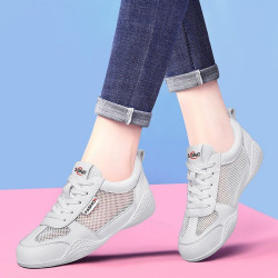 Genuine leather small white shoes women's thin mesh breathable comfortable lacing sports versatile trend