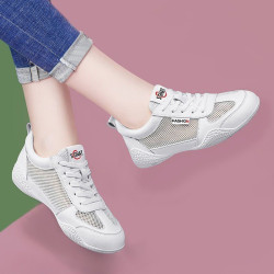 Genuine leather small white shoes women's thin mesh breathable comfortable lacing sports versatile trend