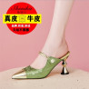 New high-heeled slippers, women's summer outerwear, thin-heeled leather, high-grade wrap-head half-flops