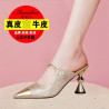 New high-heeled slippers, women's summer outerwear, thin-heeled leather, high-grade wrap-head half-flops