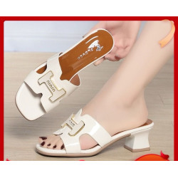 Woodpecker comfortable and fashionable outerwear versatile shiny leather one-word slippers
