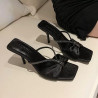 Large-size high-heeled slippers, square-headed, thin-heeled, high-end, outerwear, rhinestone strip, one word