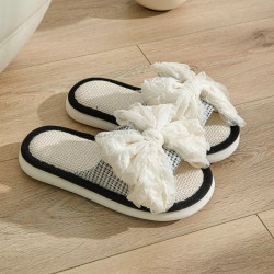 Bow linen slippers indoor cool slippers summer home girl cotton linen slippers female