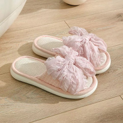 Bow linen slippers indoor cool slippers summer home girl cotton linen slippers female