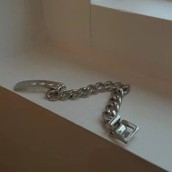 Women's silver thick chain belt buckle bracelet