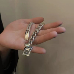 Women's silver thick chain belt buckle bracelet