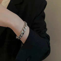 Women's silver thick chain belt buckle bracelet