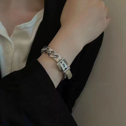 Women's silver thick chain belt buckle bracelet