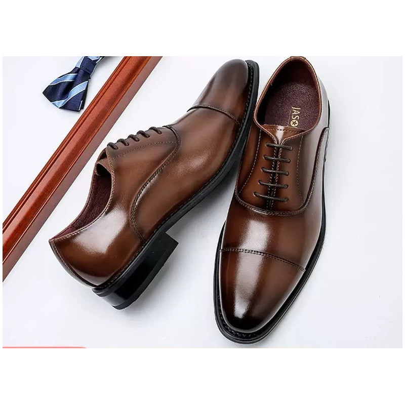 Business shoes Oxford men's shoes genuine leather three-joint men's leather shoes inner height-increasing leather shoes