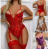 Lace see-through super hot French sexy backless camisole girl's bodysuit lingerie on the bed spicy teasing