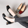 Metal head kick-proof shallow mouth square head snake skin pattern thick heel high-heeled versatile commuting leather shoes