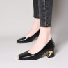 Metal head kick-proof shallow mouth square head snake skin pattern thick heel high-heeled versatile commuting leather shoes