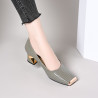 Metal head kick-proof shallow mouth square head snake skin pattern thick heel high-heeled versatile commuting leather shoes