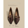 Genuine leather French pointed toe camelia high-heeled vintage brown Mary Jane small leather shoes