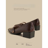 Genuine leather French pointed toe camelia high-heeled vintage brown Mary Jane small leather shoes
