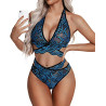 Lace strap separate swimsuit bikini sexy three-point French neck netting lingerie cross belt