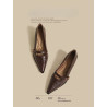 Genuine leather French pointed toe camelia high-heeled vintage brown Mary Jane small leather shoes