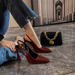 DRYWORLD sexy bag head catwalk sandals patent leather thin heel back trip with pointed toe high heels for women