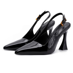 DRYWORLD sexy bag head catwalk sandals patent leather thin heel back trip with pointed toe high heels for women