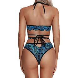 Lace strap separate swimsuit bikini sexy three-point French neck netting lingerie cross belt