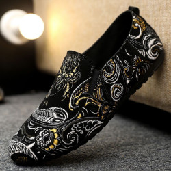 Large size men's shoes, one-foot pedalled bean shoes, lazy shoes, national style embroidered casual shoes