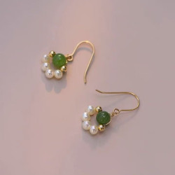Natural Hetian Jasper Pearl Earrings