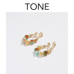 Colorful Chalcedony Beaded Ear Clips