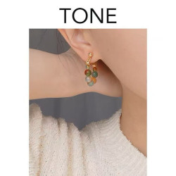 Colorful Chalcedony Beaded Ear Clips
