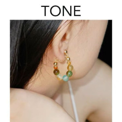 Colorful Chalcedony Beaded Ear Clips