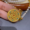 Filigree Ancient Gold Five Blessings Hollow Disc Long Necklace