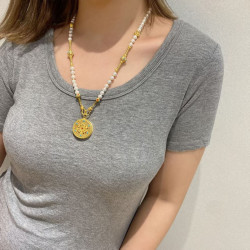 Filigree Ancient Gold Five Blessings Hollow Disc Long Necklace