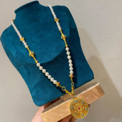 Filigree Ancient Gold Five Blessings Hollow Disc Long Necklace