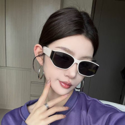 Retro high-end curved screen design cat-eye white frame sunglasses