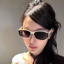 Retro high-end curved screen design cat-eye white frame sunglasses