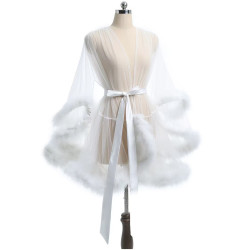 A iExpress sheer lace sexy transparent lingerie cross-border cardigan mesh waist-cinching temperament splicing fluff