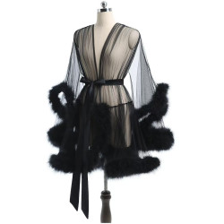 A iExpress sheer lace sexy transparent lingerie cross-border cardigan mesh waist-cinching temperament splicing fluff