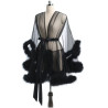A iExpress sheer lace sexy transparent lingerie cross-border cardigan mesh waist-cinching temperament splicing fluff