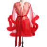 A iExpress sheer lace sexy transparent lingerie cross-border cardigan mesh waist-cinching temperament splicing fluff