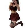 Sexy lingerie temptation sweet bow tie ultra-short pleated skirt bare-waist uniform set.