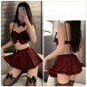 Sexy lingerie temptation sweet bow tie ultra-short pleated skirt bare-waist uniform set.